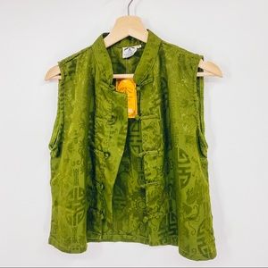 NWT Nepal Mandarin Collar Olive Green Crop Top S